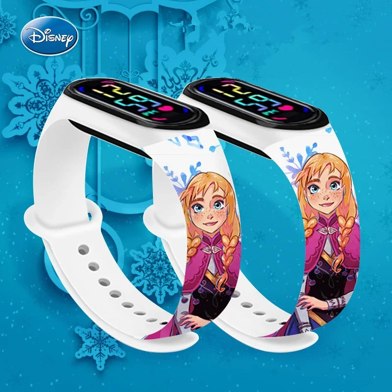 Disney Frozen Action Figure Elsa Anna Kids\' Digital Watches Cartoon LED Touch Waterproof Electronic Kids Watch Birthday Gift Toy