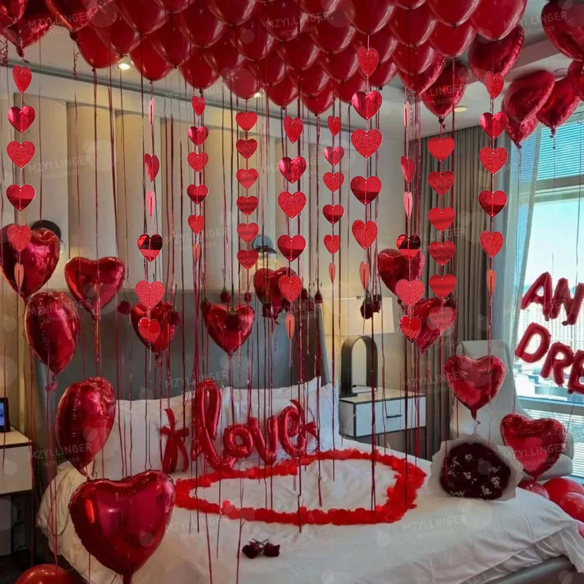 LOVE Ballon-Set Liebes-Anhänger Dekoration Rote Herz-Ballons für Valentinstag Heiratsantrag Hochzeit Geburtstagsdekoration – Detail 4