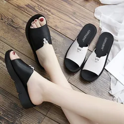 2025 Summer Women Sandals Genuine Leather Open Toe Casual Female Platform Beach Shoes Mother Wedges Heels Soft bottom Slippers