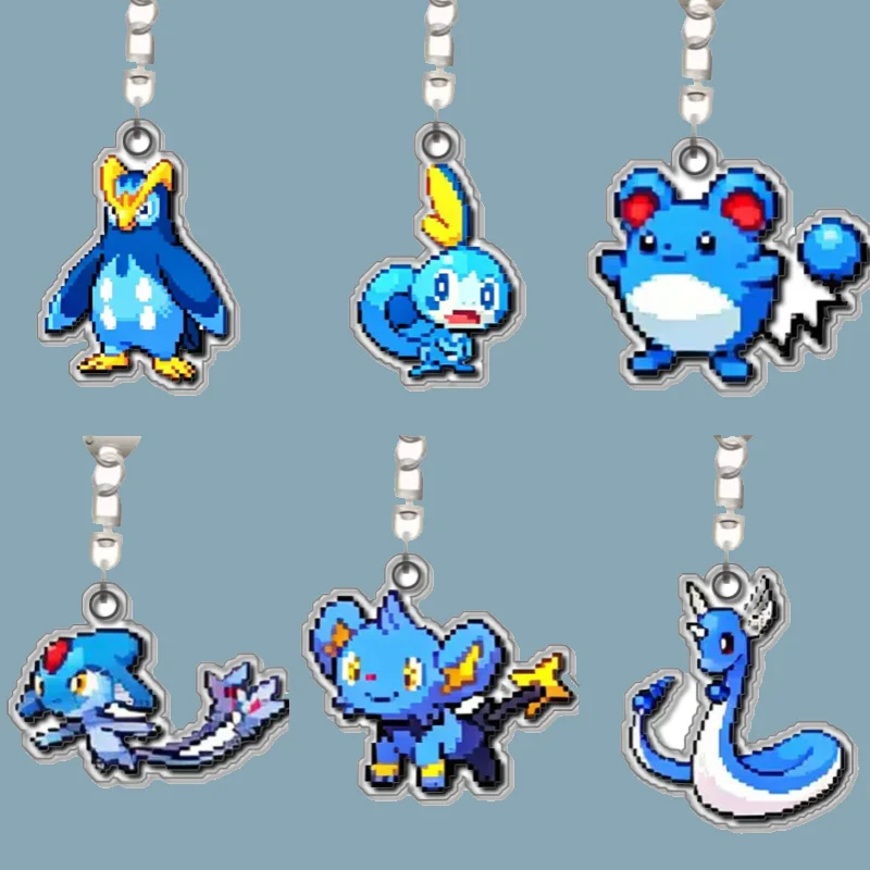 Prinplup Azelf Marill Dragonair Shinx Sobble Cramorant Original Llavero Colgante de Acrílico Hecho a Mano con Diseño de Dibujos Animados Bonitos de Anime, Juguete, Regalo