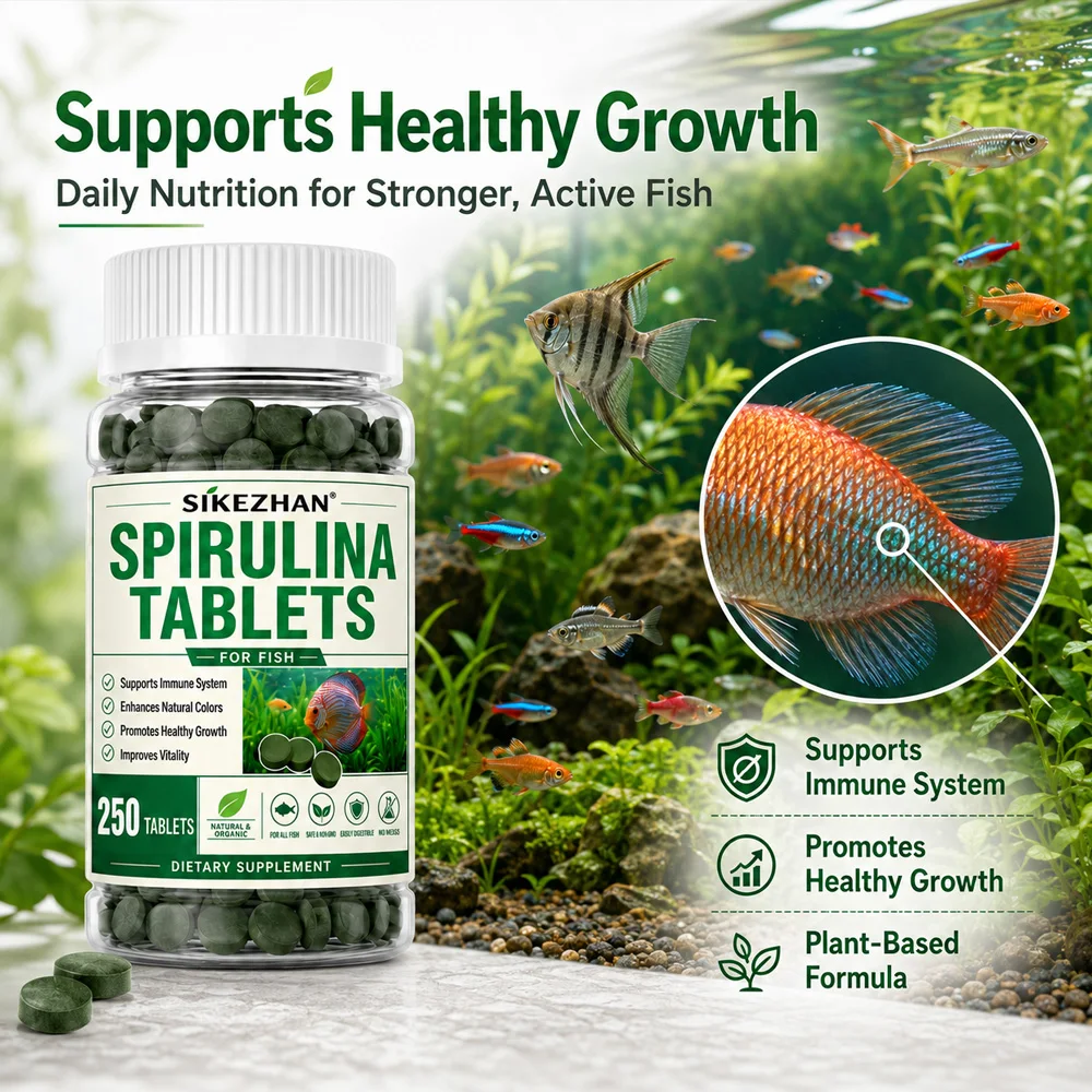 3 Bottles Spirulina Tablets Aquarium Fish Food Natural Plant Nutrition Color Enhancing Supplement for Freshwater Tropical Fish