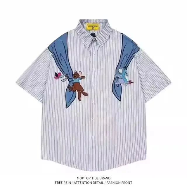 

Vintage Fashion Striped Bear Short Sleeve Shirt Design Sensation Versatile Summer Shirt for Kids Cleanfit Neck Regular L...