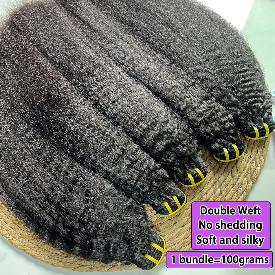 Kinky Straight Human Hair Bundles Double Weft Vietnamese Hair Weave Extensions Natural Black Color Unprocessed Raw Virgin Hair