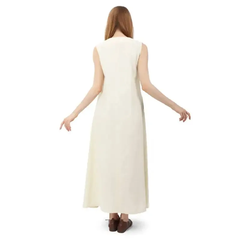 DAZCOS 女性の中世アンダードレスノースリーブリネンチュニック農民ドレス夏のコスプレ衣装女性ヴィンテージリネンドレス