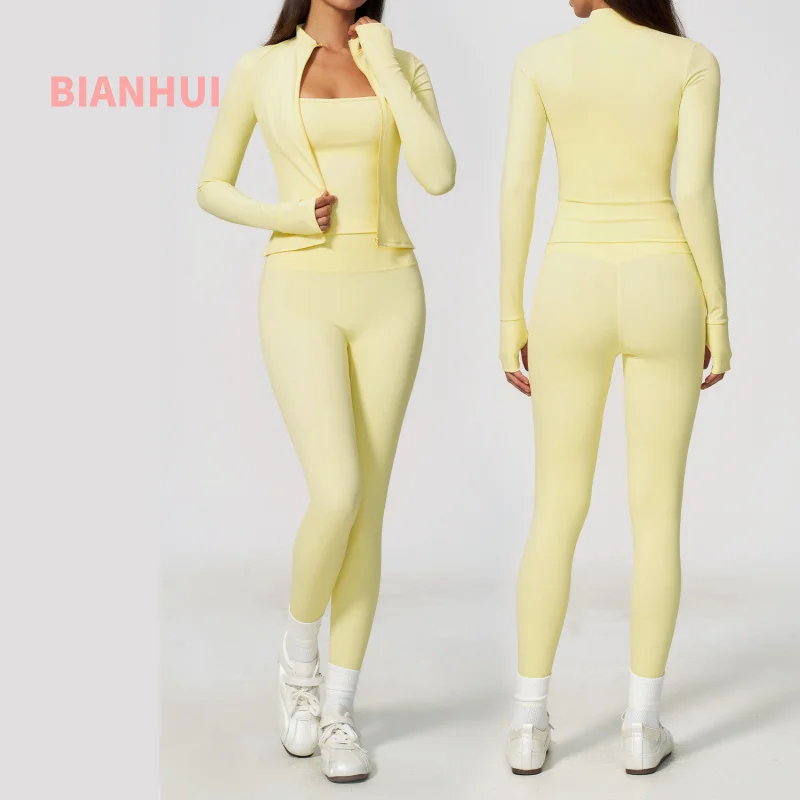 2026 Nude Feel Yoga Outfit For Women Pilates Training Outfit women's 3-piece Sets Breathable Slim Fit Solid Color Yoga Outfits
