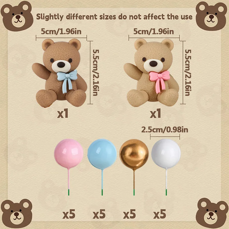 22pcs Gender Reveal Cake Toppers Teddy Bear Ball Cake Decoration Gender Reveal Kids Birthday Party Decor Supplies Baby Shower - view 3