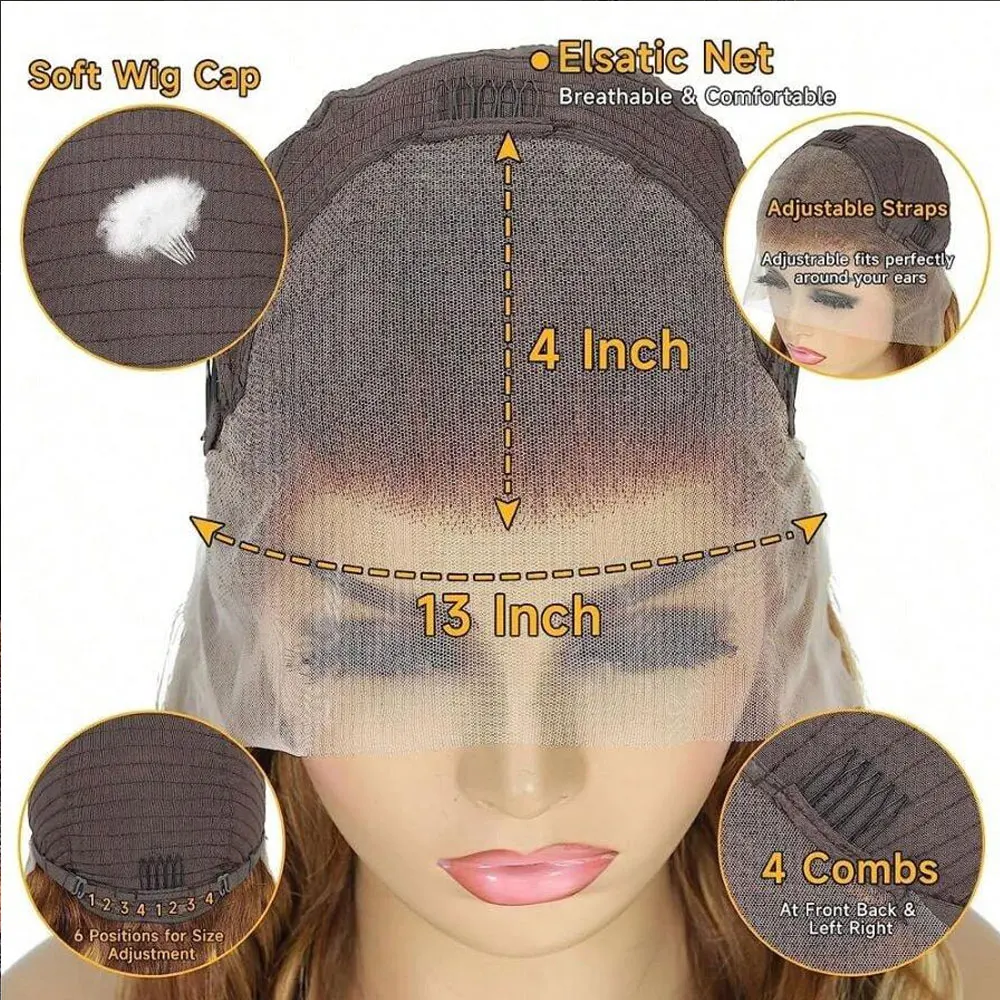 34 بوصة تسليط الضوء على الجسم موجة شعر مستعار شعر الإنسان الدانتيل الباروكات 13x4 HD الدانتيل الباروكة الأمامية 4/27 العسل شقراء الرطب ومموج الدانتيل الجبهة الباروكات #6