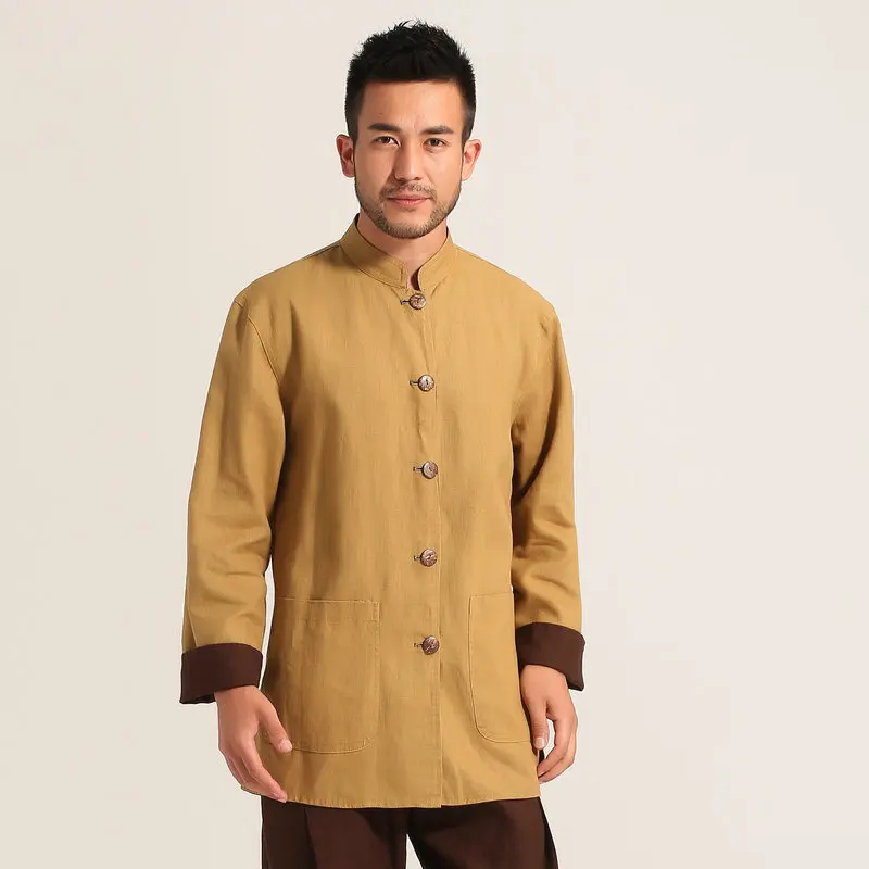 Oriental Style Men Traditional Linen Coat Wearing Both Sides Design Mandarin Collar Design Tang Suit Tangzhuang Tunic Outerwear