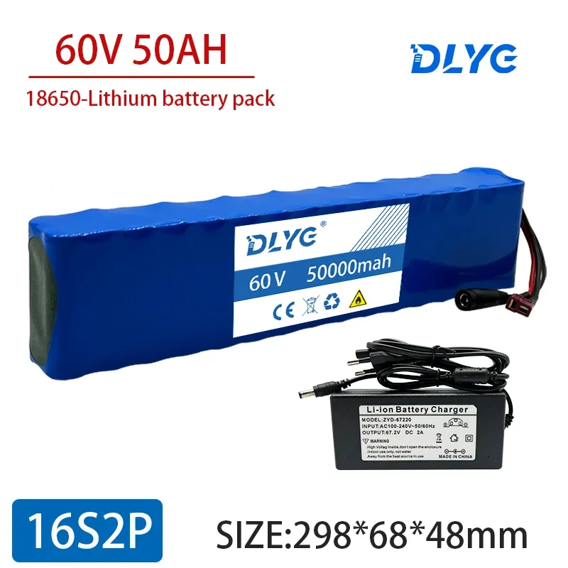 

16S2P 60V 50ah 1000w 18650 Lithium Ion Battery 67.2v 50000mah Electric Bicycle Wheelchair Motorcycle Child Car Battery Pack Bms