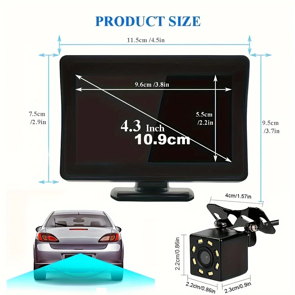 Car Backup Camera 4.3 Inch Mirror Monitor Kit Auto Parking System Backup Reverse Camera CCD 8LED Rear View Camera For Car Truck