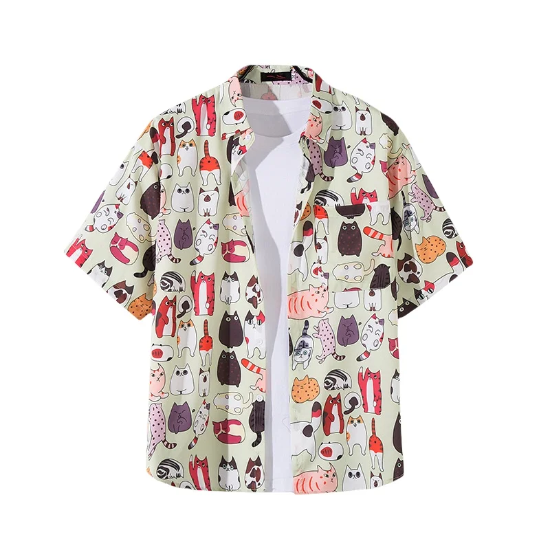 Summer Men's Short Sleeve Seaside Vacation Travel Flower Shirt Retro Loose Fit Handsome Hawaiian Beach Printed Shirt Coat