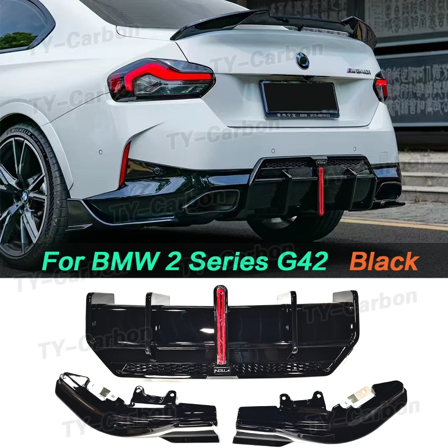 

Car Rear Bumper Diffuser Lip Spoiler For BMW 2 Series G42 M240i M235i M Sport 2023+ Bright Black Rear Diffuser Splitter With LED