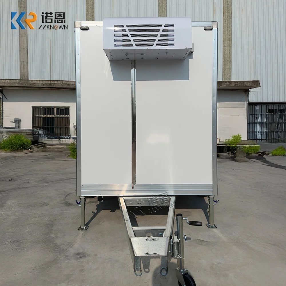 4m White Towable Refrigerated Trailer Pull Behind Cold Box Mobile Reefer Van Frozen Food Transport