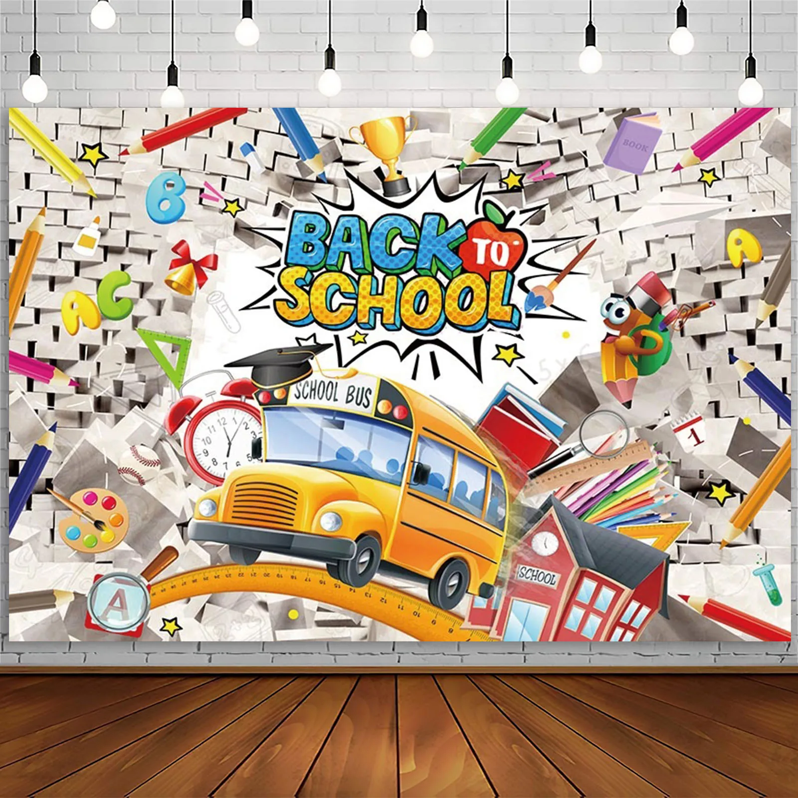 العودة إلى المدرسة خلفية أقلام رصاص ملونة حافلة مدرسية الفصول الدراسية الاحتفال حزب ديكور الطالب الذهاب إلى المدرسة خلفية الصورة #3