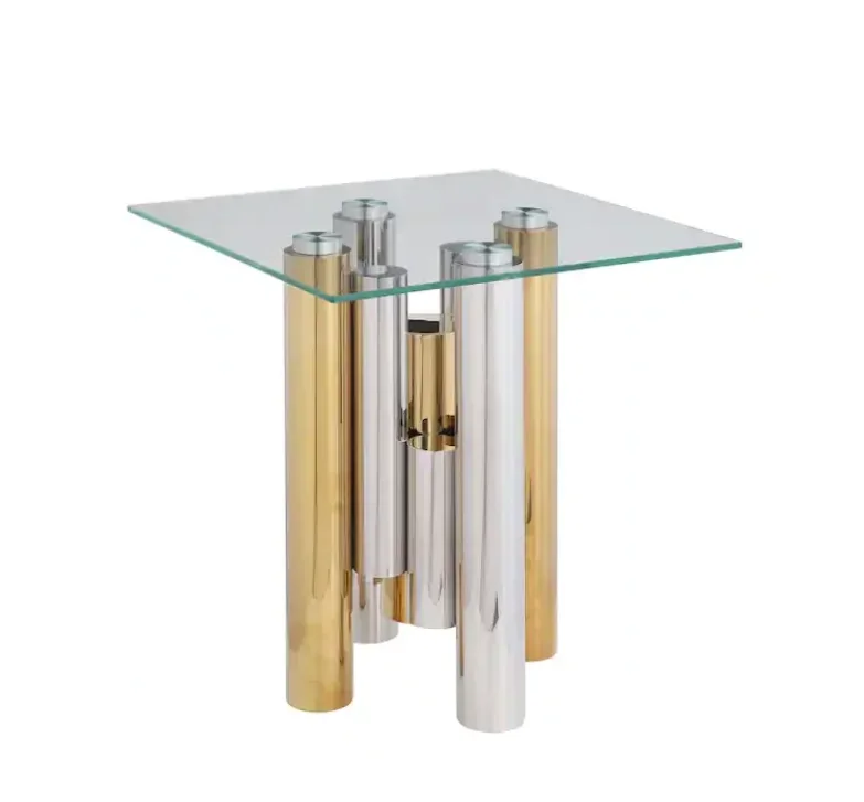 for Newest Luxury High Quality Gold Stainless Steel Dining Table Tempered Glass Restaurant Table For Home Hotel Wedding