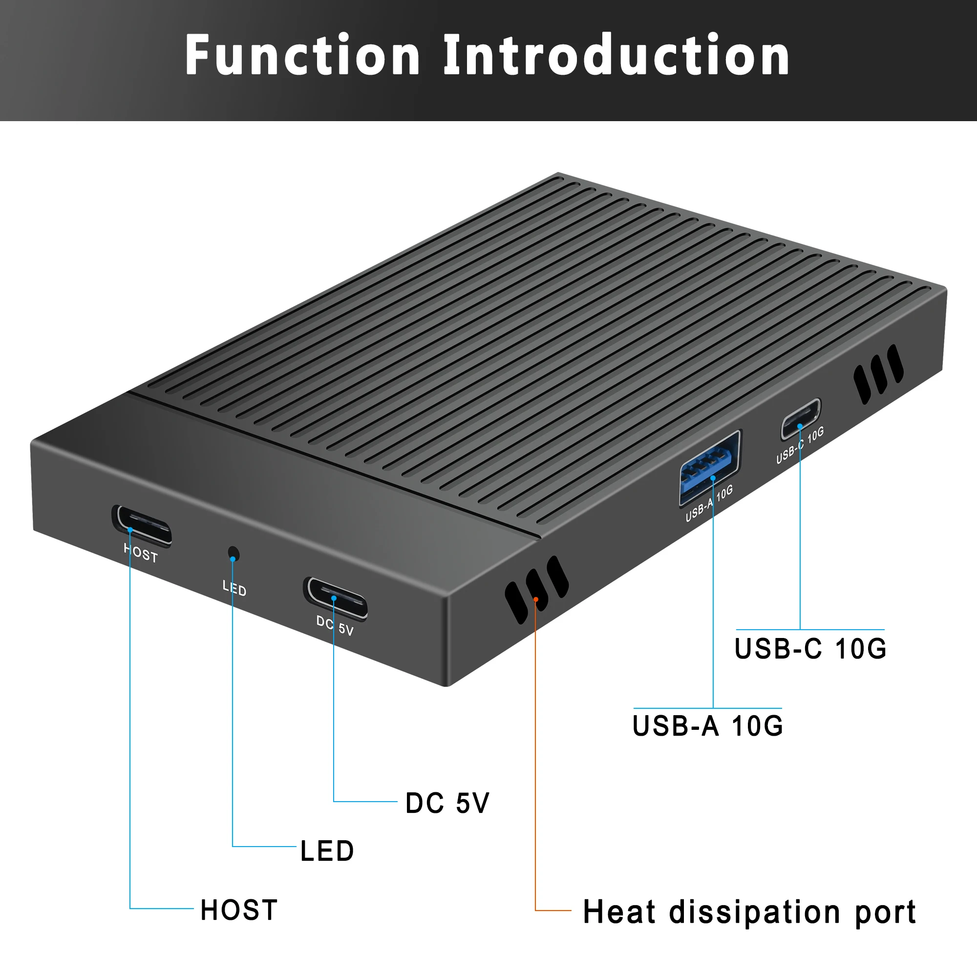 KEBIDUMEI M.2 NVMe Dual-Bay SSD Docking Station PCI-E SSD Enclosure 10Gbps USB 3.2 Gen2 SSD Box Obudowa dysku twardego 4IN1 Type C HUB — zdjęcie produktu 3