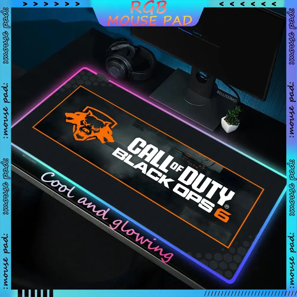 

RGB C-Call of Duty Black Ops 6 MousePad Game Accessories Game Keyboard Pad Computer Desk mat Rubber Non-slip Luminous Mouse Pad