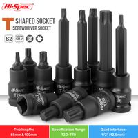 Hi-Spec Professional 1/2 Inch Torx Socket Set Impact Socket Adapter Screwdriver Bits CR-V S2 Steel Bits for Automotive Repair