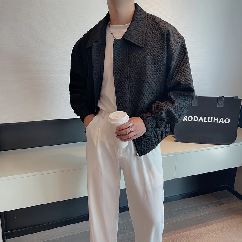 

Модная мужская куртка с воротником, осенняя, стильная, повседневная, приталенная, из полиэстера, с длинными рукавами, на молнии