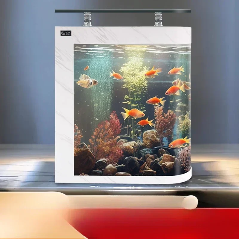 

P Medium and large floor-to-ceiling goldfish tank aquarium lazy water-free ultra-white glass living room fish tank landscaping