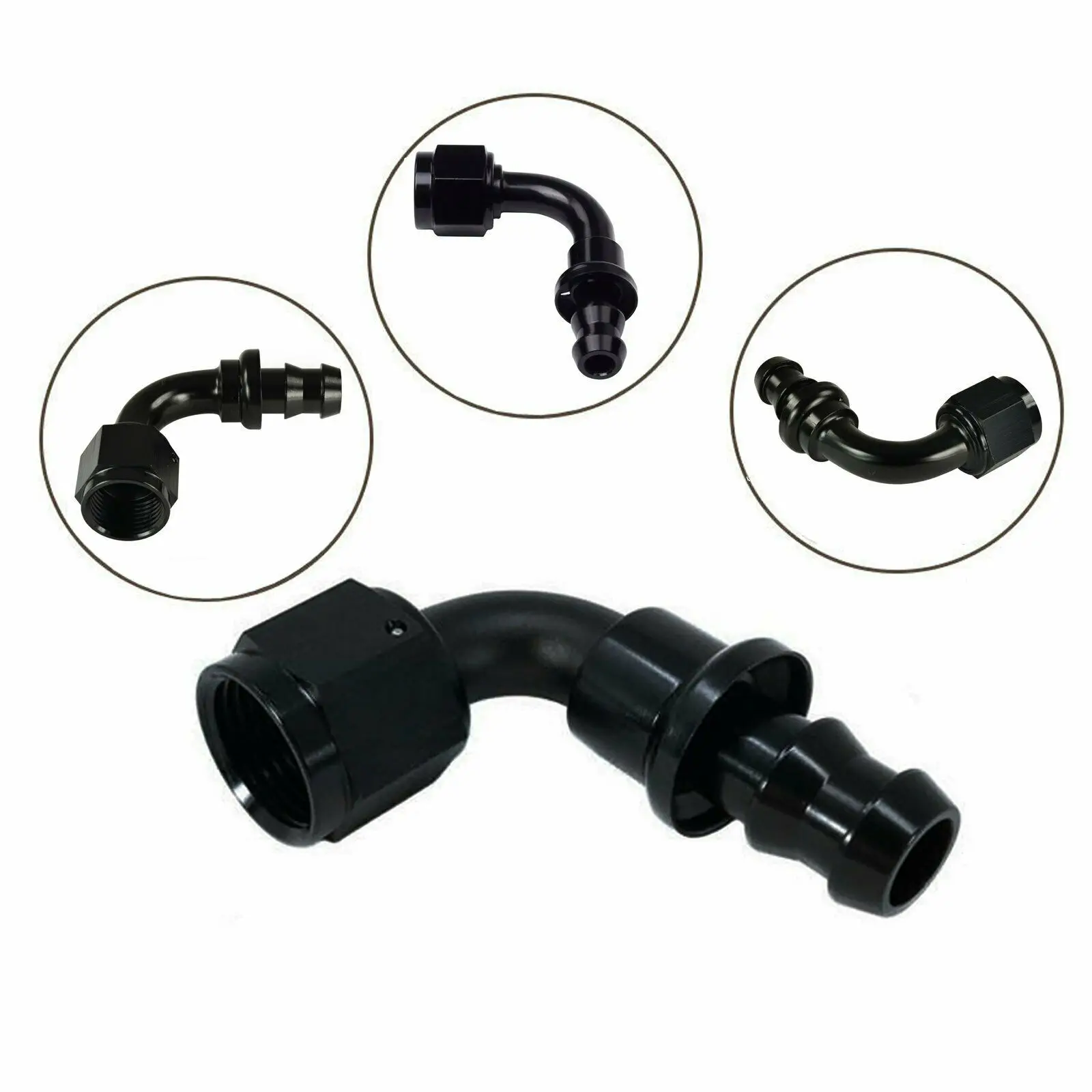 

modified oil-cooled joint aluminum alloy upside-down oil pipe is inserted into the push-lock joint 90° AN10 Black