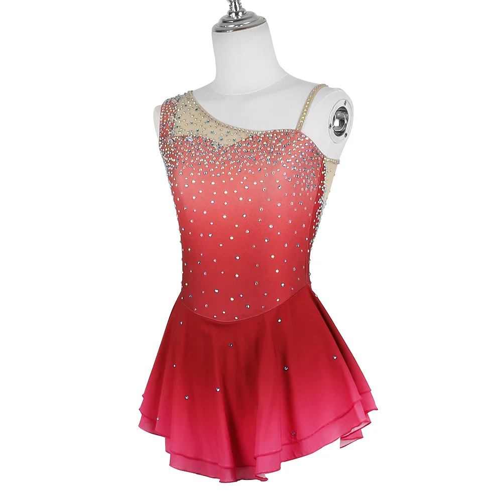 ZAGITOVA Eiskunstlaufkleid Damen Mädchen Eislaufrock Netzrock Kostüm Pfirsichrosa Farbverlauf