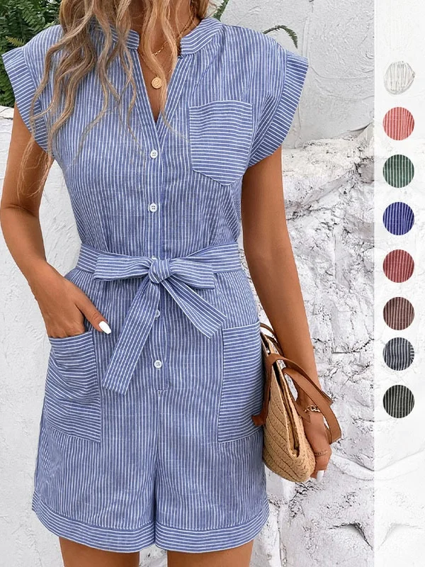 

Casual Striped ort Sve Jumpsuit orts Street Sle mid Waist Nine Points Polyester Fiber Thin Model Summer Collection