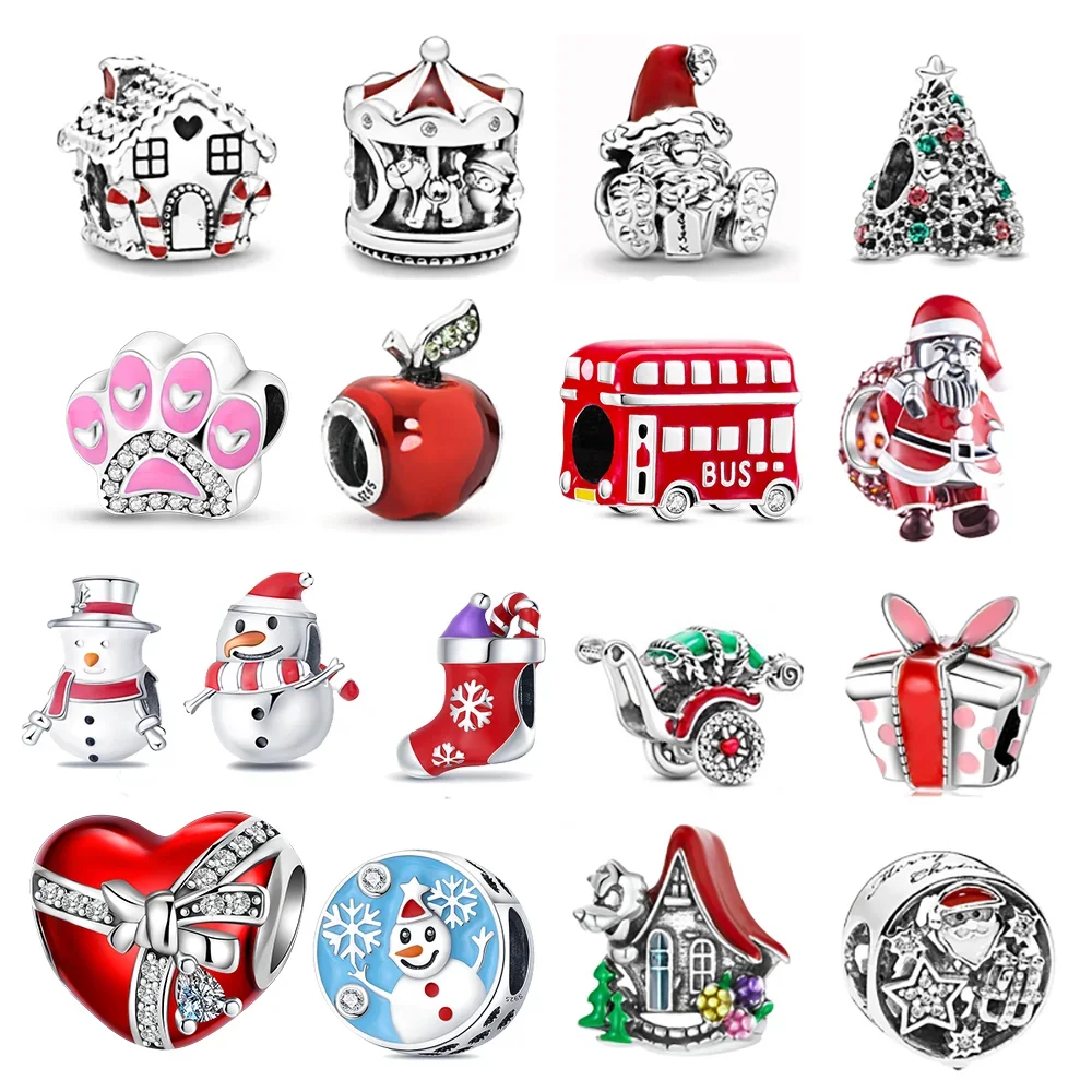 

Glitter Christmas Tree Reindeer Snowman Sweet Home Charm Bead Fit Original Pandora Bracelet Silver 925 DIY Jewelry Women Gift