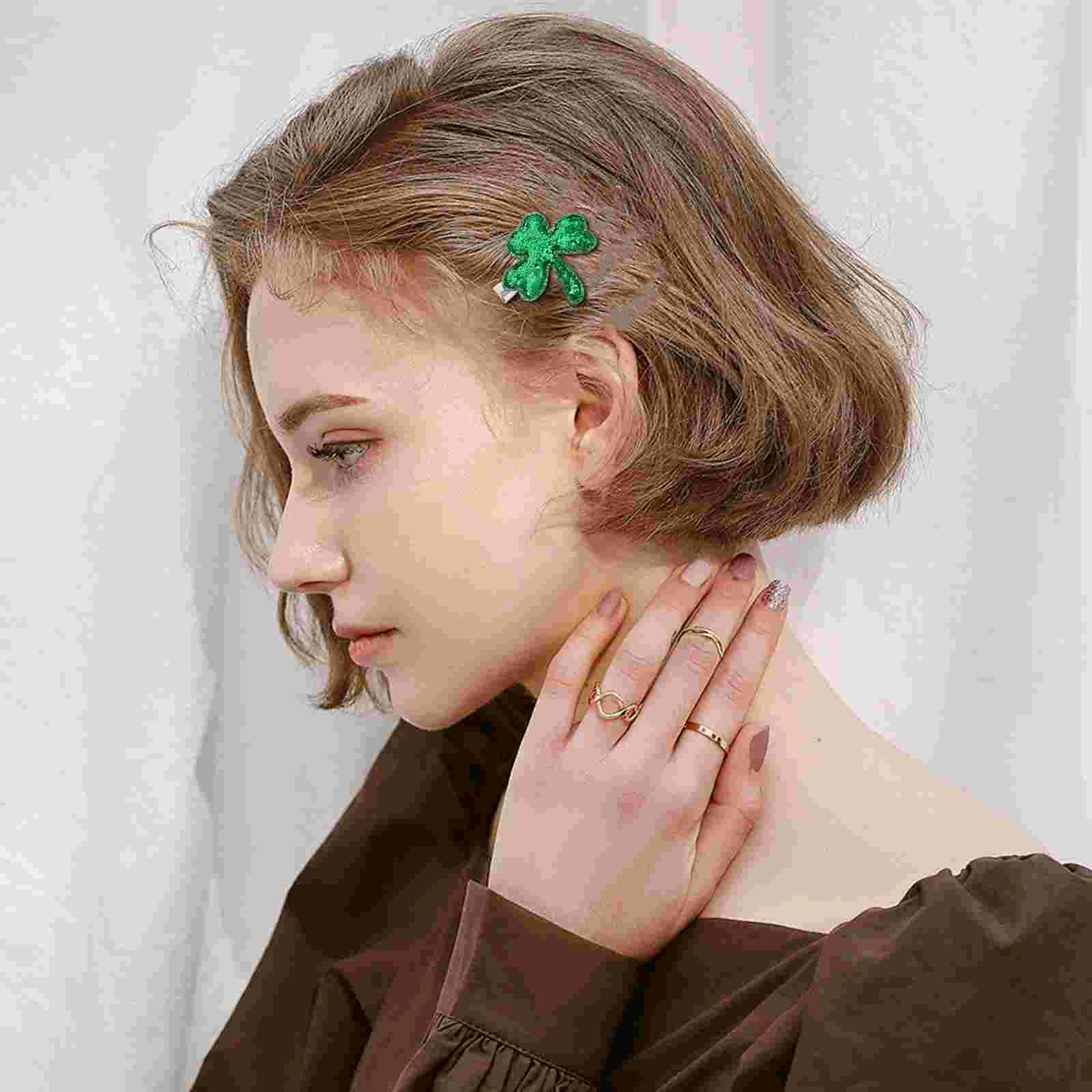 6PCS Irish Day Shamrock Hairpins St Patricks Accessories for Women Kids Green Glitter Clip Barrette Lightweight All Hair