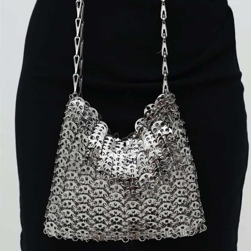 Designerskie torby estetyczne Torba damska Torebka Ręcznie tkana metalowa torba na łańcuszku Sprzęgło Luksusowy trend Podróżna wakacyjna torba na ramię