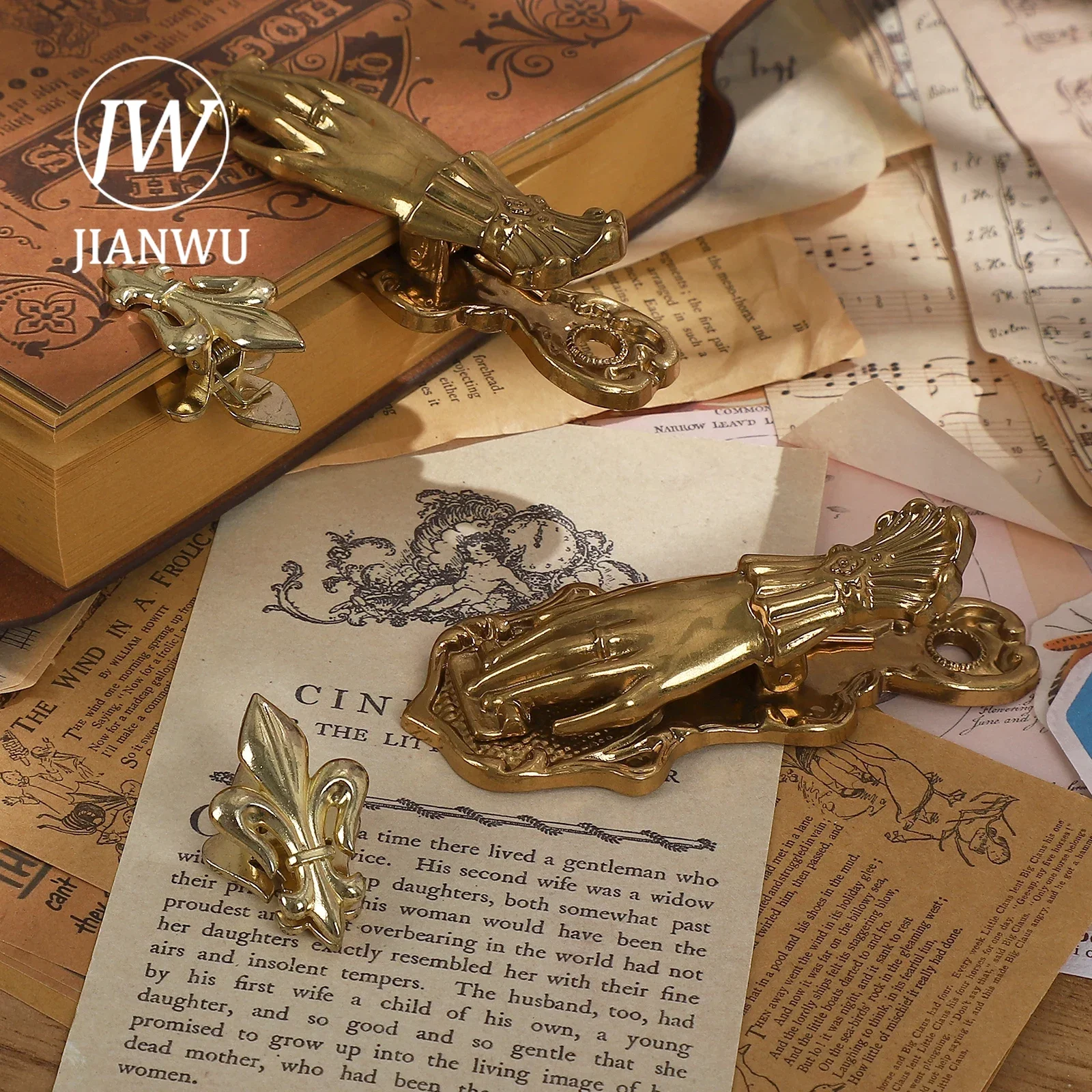 JIANWU Vintage Lady\'s Hand Alloy Clip Bill Clip Old Travel Note Clip Creative DIY Journal Tools Student Supplies Stationery