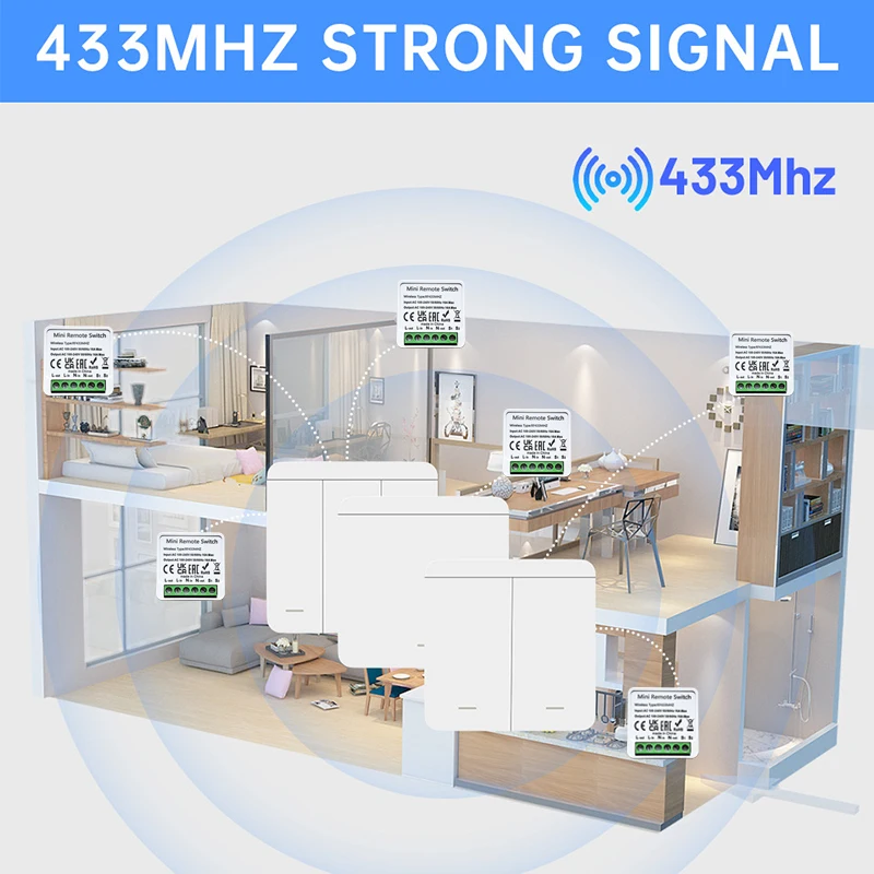 RF 433MHz Fan Smart Switch AC 100~240V 16A Relay 1/2/3 Gang Wall Panel Switch Mini Round Button Remote Control For Home Led Lamp