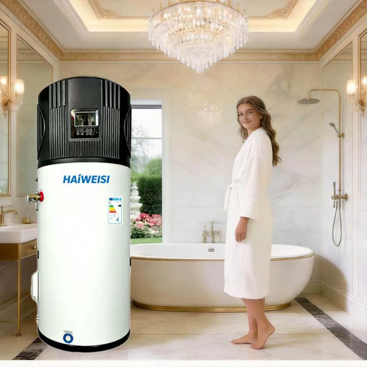 WiFi R290 Smart Air Source Heat Pump Boiler (150L/200L/300L) For Outdoor & Home Use High Efficiency Class A++
