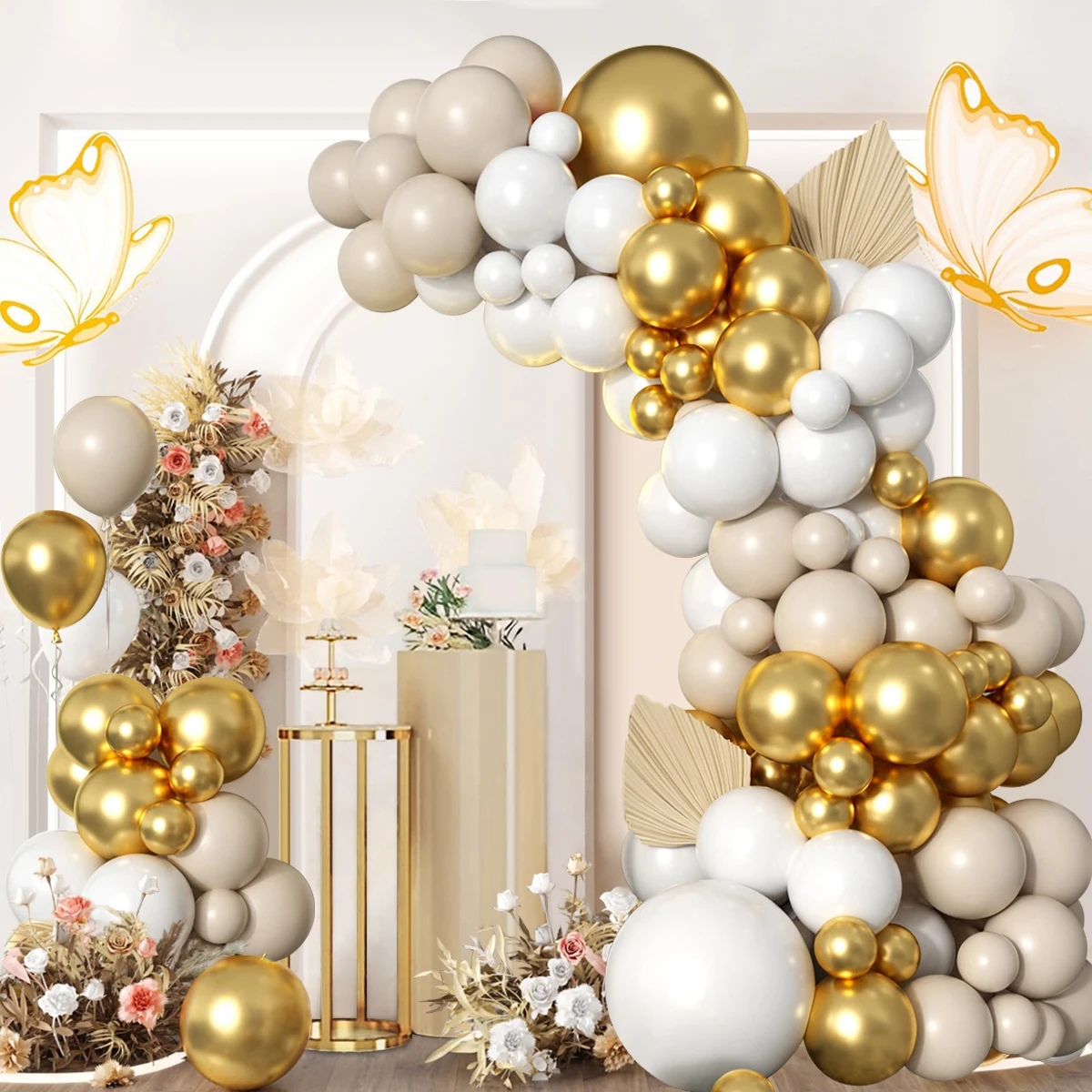 Sand White Matte White Metal Gold Balloon Garland Arch Kit Birthday Party Decor Kids Wedding Party Supplies BabyShower Balloon