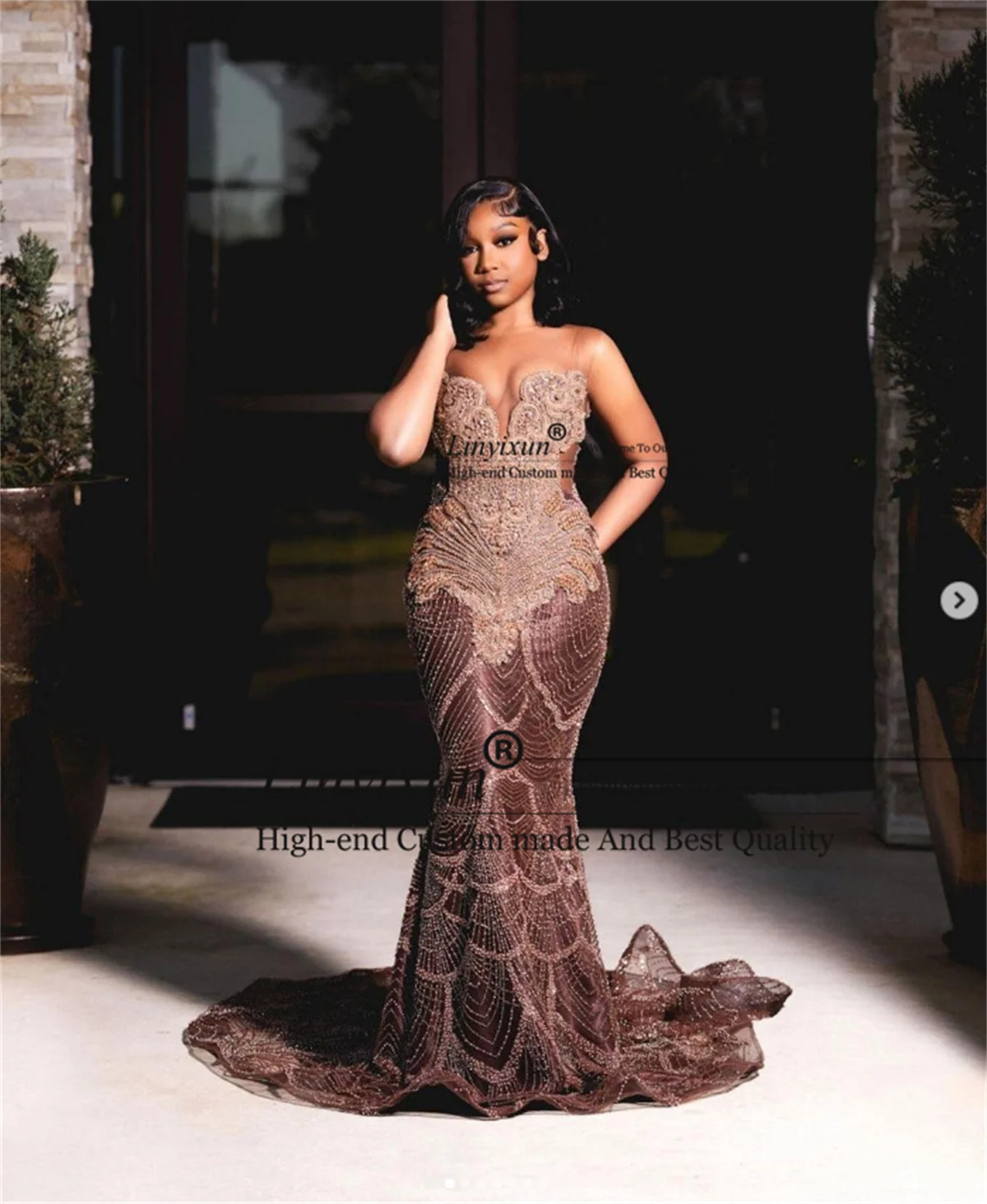 Black Girls Mermaid Prom Dresses Luxury Crystals Beaded Evening Party Gala Gown Customized Long African Women robes de soirée