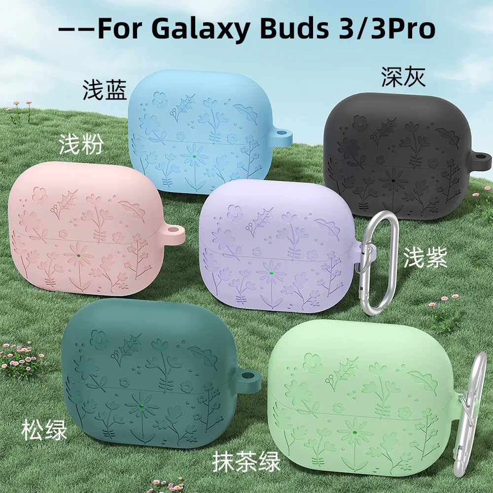 

Carving Flowers Design Silicone Earphone Case for Samsung Galaxy Buds 3/3 Pro/3 FE Cover Sleeve Headphone Protective Shell