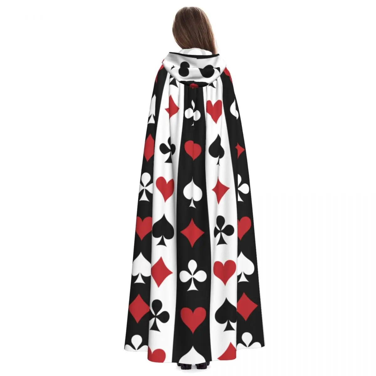 Hooded Cloak Unisex Cloak with Hood Cloak Cosplay Costume Poker Red Black Alice In Wonderland