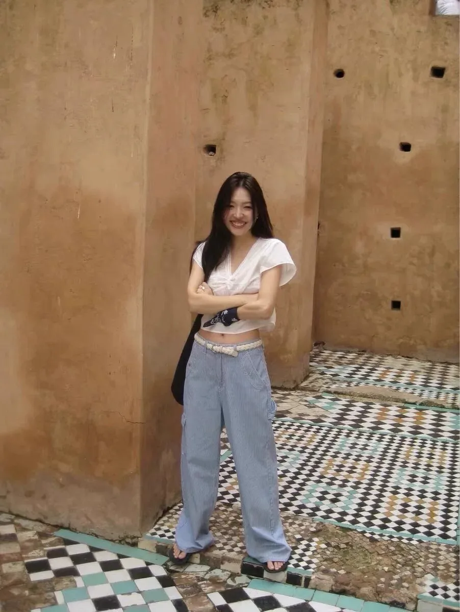 

Tannat 26 Women's Casual Stripe Work Pants Loose Straight Leg High Waist Zipper Cotton Versatile Summer Commute Style