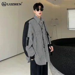 LUZHEN Stripe Design Fashion Long Sleeve Shirt Original Color Contrast  High Quality Trendy Elegant Handsome Men's Tops LZ5307