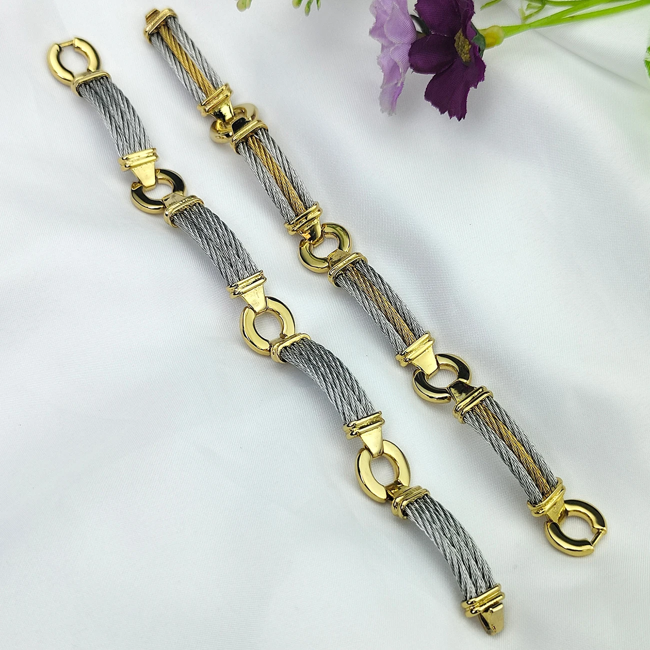 Designer Personality Jewelry Men's Women's Luxury Stainless Steel Twisted Cable Open Two Color Bracelet Stainless Steel Jewelry