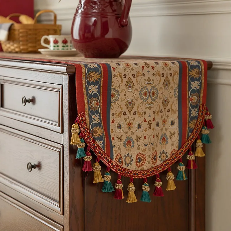 Vintage Table Runner Tassel Decoration Luxury Home Table Cloth TV Cabinet Doilies Tea Tablecloth Table Decoration Accessories