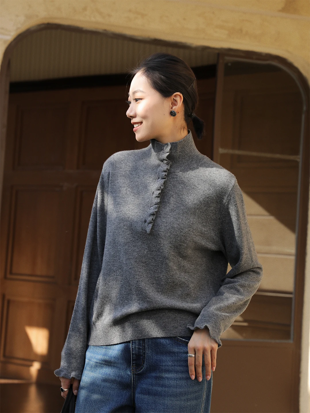 

Новый женский вязаный свитер свободного кроя с высоким воротником, длинный рукав, зимний, комфортный, мягкий, шерстяной базовый слой, топ-оверсайз