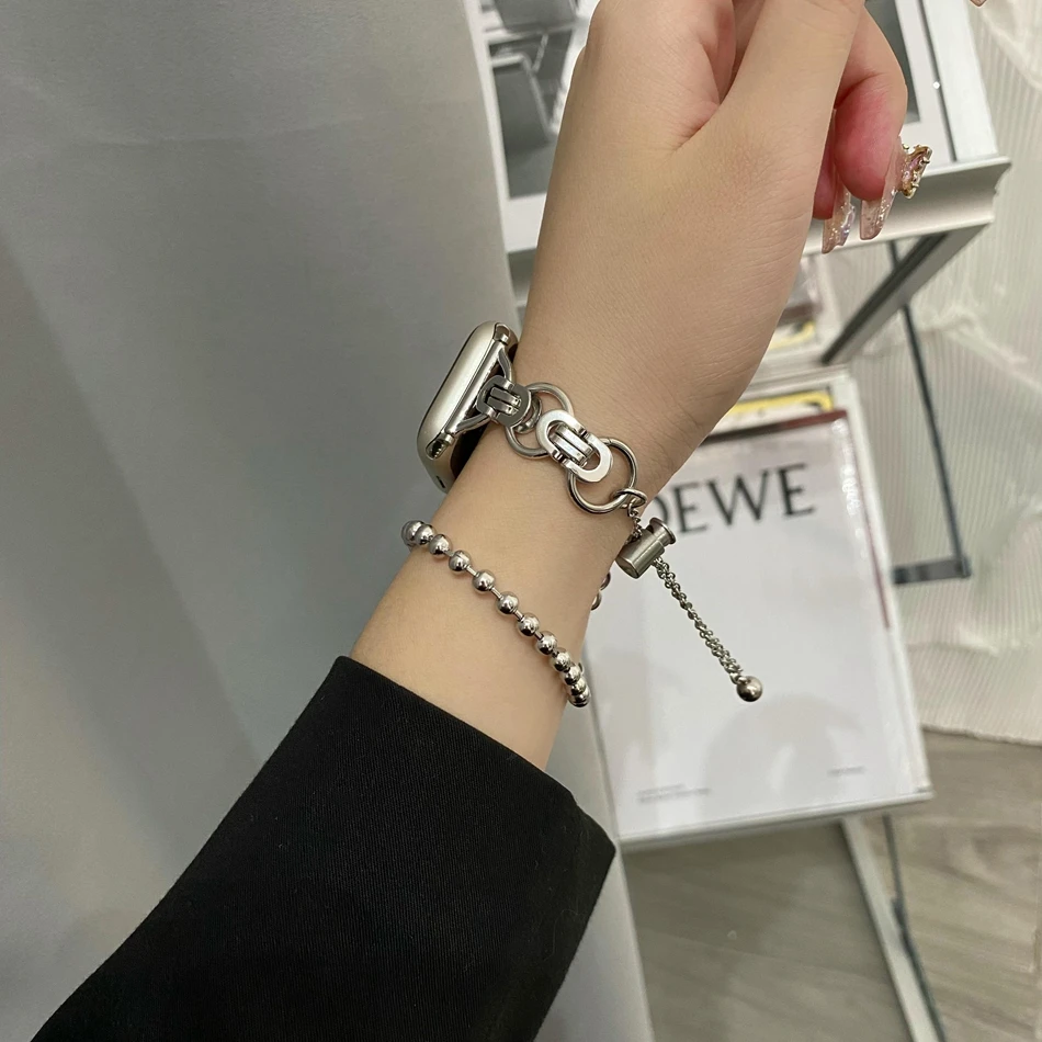 Stainless Steel Strap For Apple Watch Band 8 7 6 SE 45mm 44mm 42mm Metal Spring Chain Bracelet IWatch Ultra 49mm 41mm 40mm 38mm