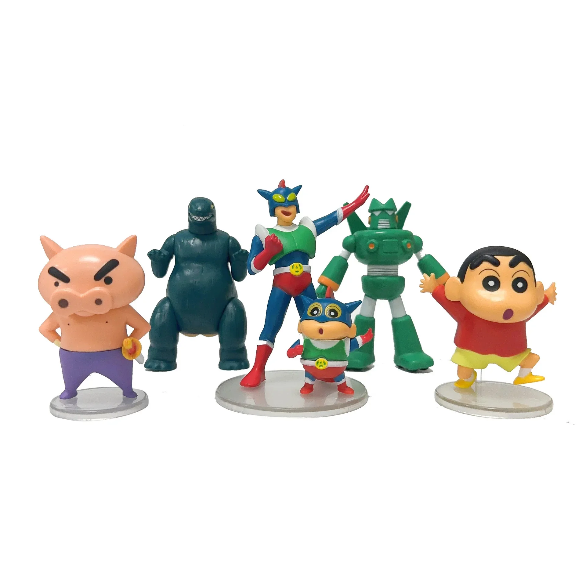 5 Crayon Shin chan figurines, Nohara Shinnosuke, Funny Dinosaur, Dynamic Superman Robot Doll Model Decorations