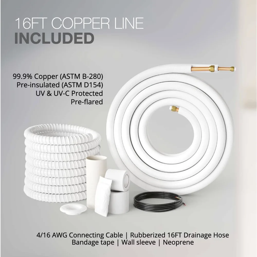 Pré-carregado Ductless Mini Ar Condicionado Split, Bomba De Calor, Incluindo 16ft Instalação Kit