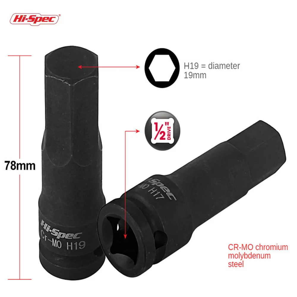 Hi-Spec 1/2 Máy Khoan Điện Ổ Cắm Adapter Cr-Mo Đa Năng Tác Động Ổ Cắm Cờ Lê Adapter Dụng Cụ Đầu Lục Giác Cho tác Động Cờ Lê Không Dây