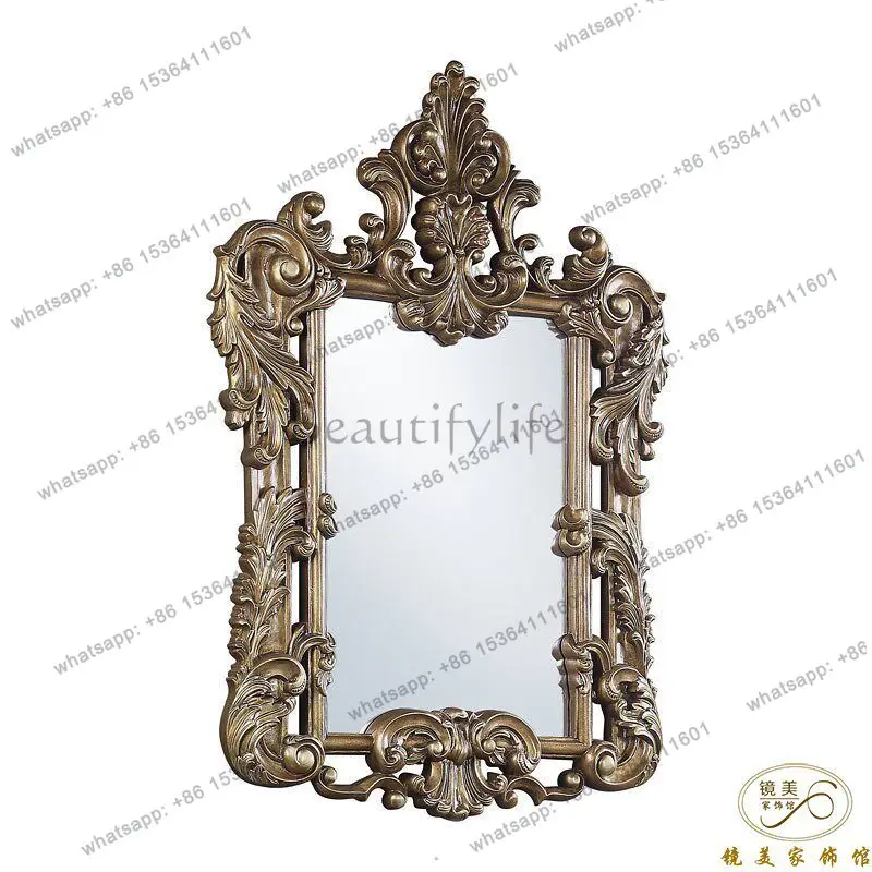 French retro bathroom wall-mounted bathroom mirror fireplace porch living room carved decorative mirror