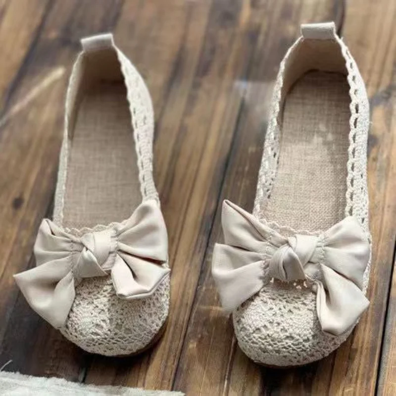 Urocze buty dla kobiet 2024 Płaskie buty z kokardą Okrągłe palce Kawaii Letnie obuwie damskie Płaskie Trend 39 Szykowny i elegancki punkt wakacyjny