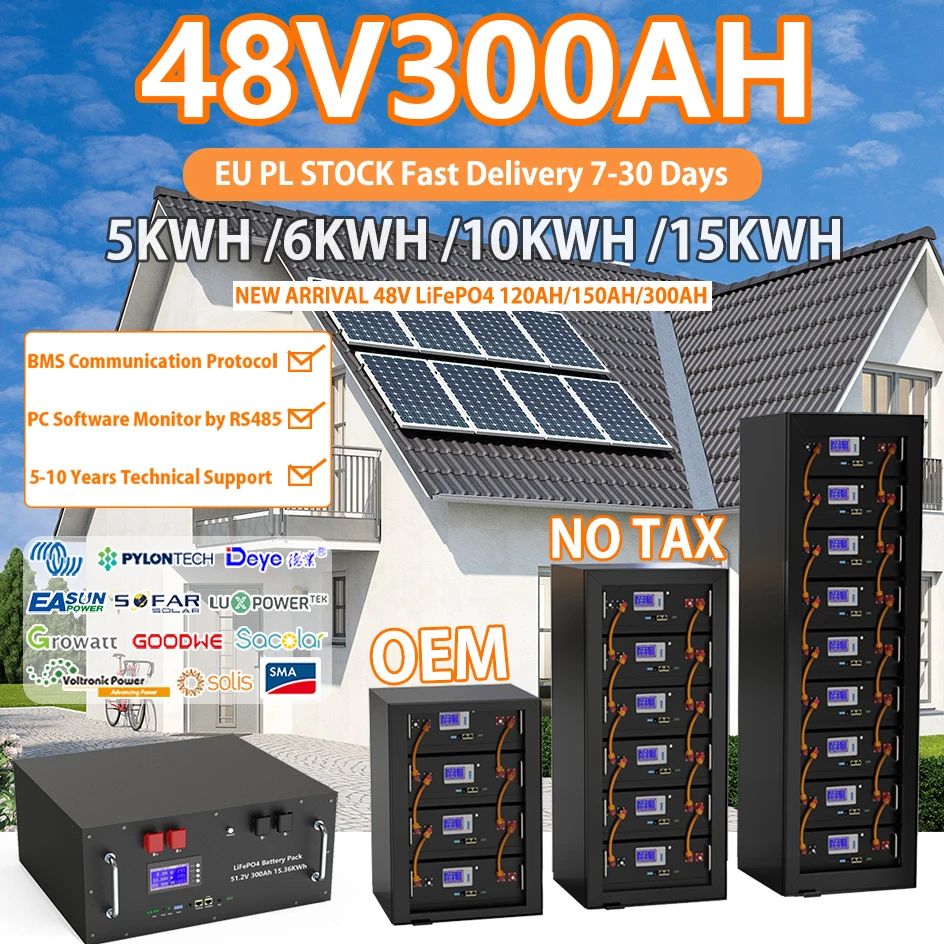 48V LiFePO4 100Ah 200Ah Lithium Pin 51.2V 5120Wh 10240Wh Có Thể RS485 BUS Máy Tính Màn Hình 6000 Chu Kỳ Cuộc Sống bảo Hành 10 Năm