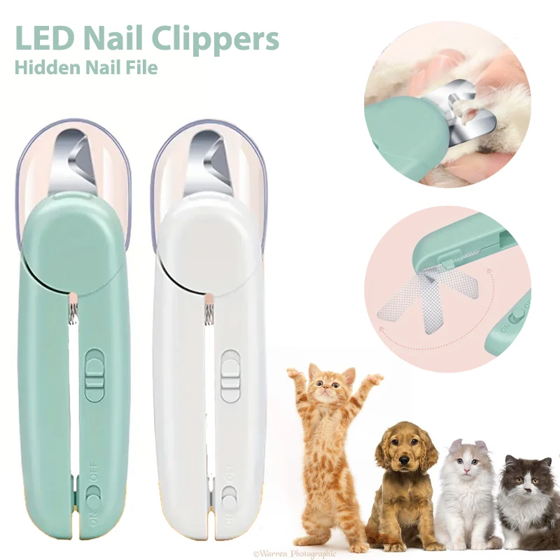 Safe Easy Use Cat Nail Clippers for Small Dog & Cats, Pet Claws Nails Scissors with LED Light &Nail File, Pets Grooming Supplies